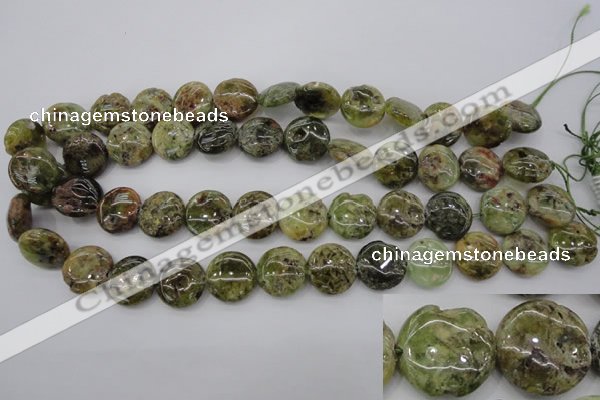 CGA143 15.5 inches 16mm flat round natural green garnet beads wholesale