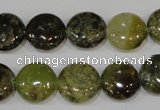 CGA213 15.5 inches 14mm flat round natural green garnet beads