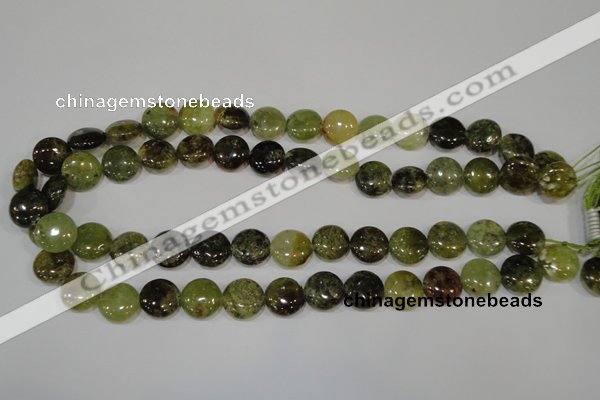 CGA213 15.5 inches 14mm flat round natural green garnet beads