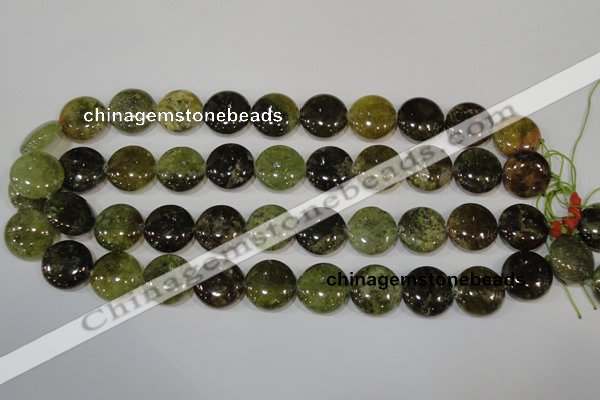 CGA214 15.5 inches 16mm flat round natural green garnet beads