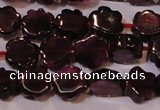 CGA386 15 inches 6mm carved flower natural red garnet beads wholesale