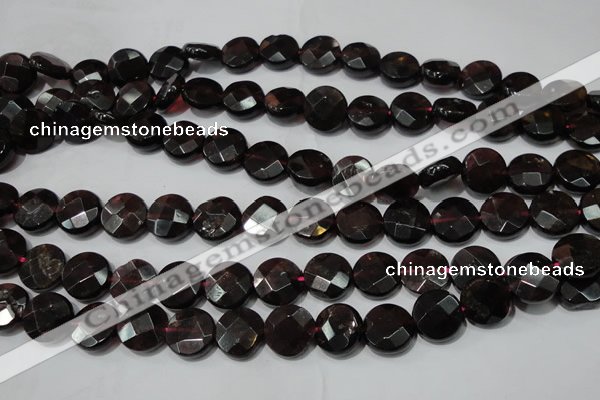 CGA477 15.5 inches 10mm faceted coin natural red garnet beads