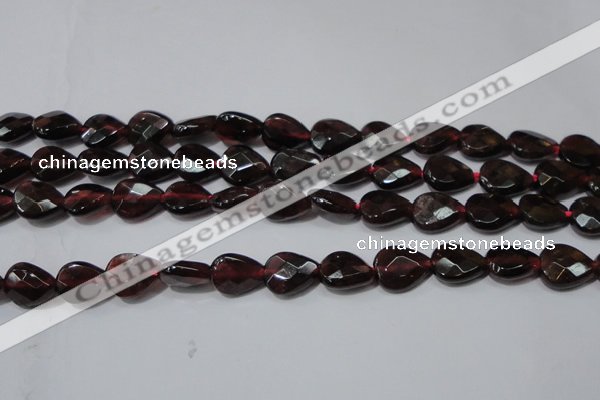 CGA484 15.5 inches 8*10mm faceted flat teardrop natural red garnet beads