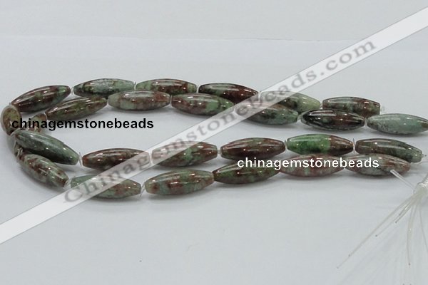 CGA55 15.5 inches 10*30mm rice red green garnet gemstone beads