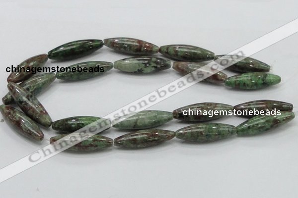 CGA56 15.5 inches 12*40mm rice red green garnet gemstone beads