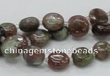 CGA58 15.5 inches 10mm flat round red green garnet gemstone beads