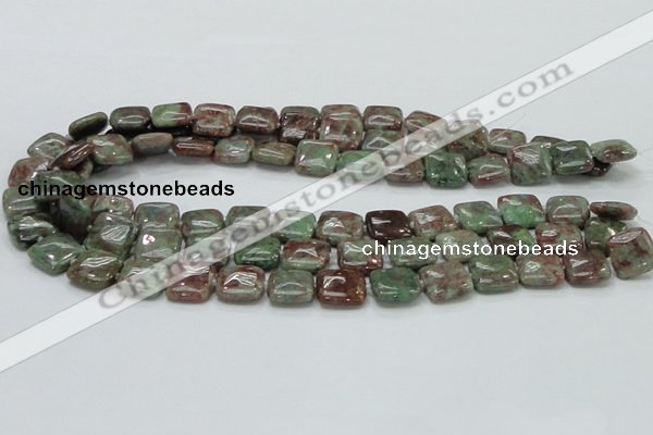 CGA62 15.5 inches 14*14mm square red green garnet gemstone beads