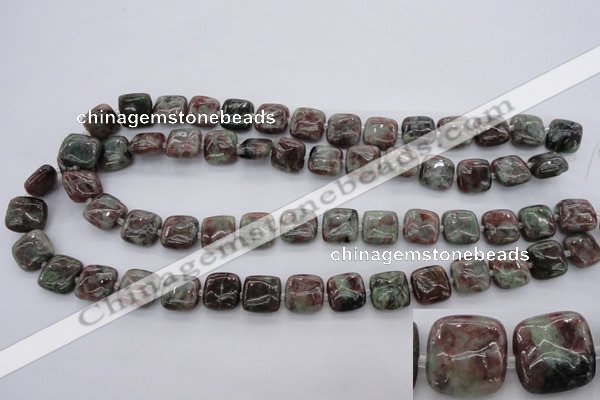 CGA63 15.5 inches 12*12mm square red green garnet gemstone beads