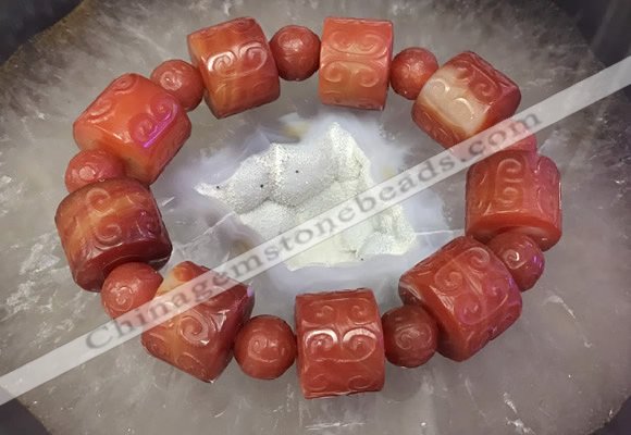 CGB3017 7.5 inches 15*19mm carved tube agate bracelet wholesale