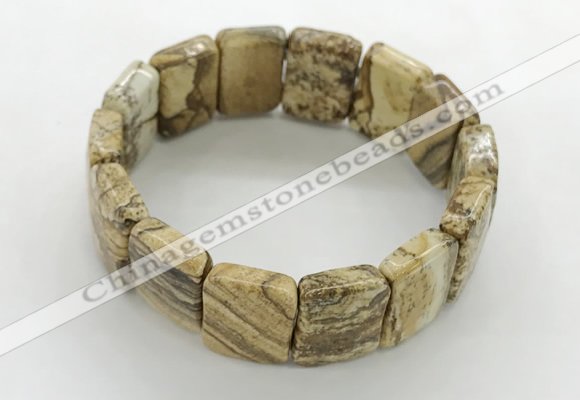 CGB3482 7.5 inches 15*20mm faceted rectangle picture jasper bracelets