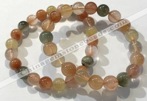 CGB4072 7.5 inches 9mm round mixed rutilated quartz beaded bracelets