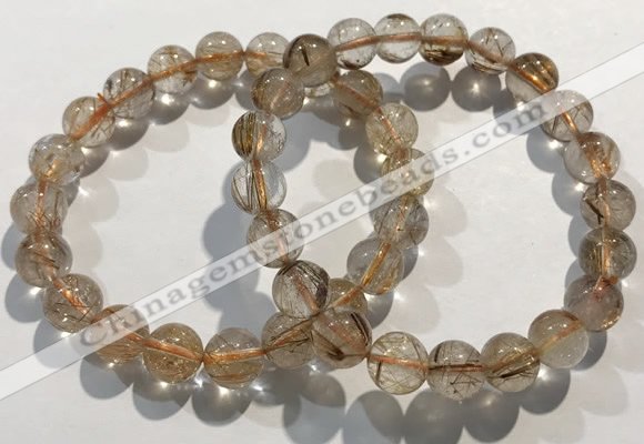 CGB4078 7.5 inches 9mm round golden rutilated quartz beaded bracelets