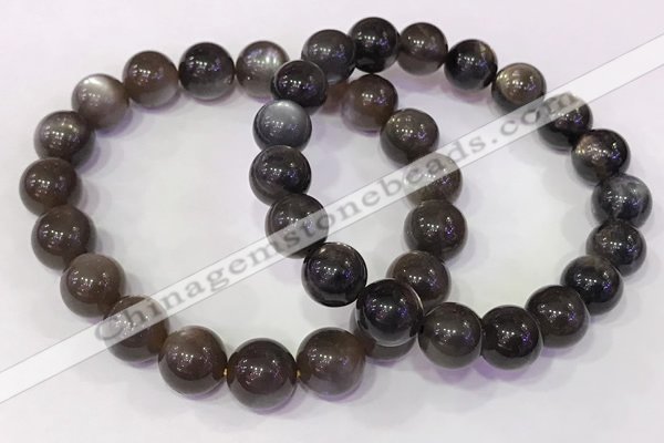 CGB4574 7.5 inches 11mm - 12mm round black sunstone beaded bracelets