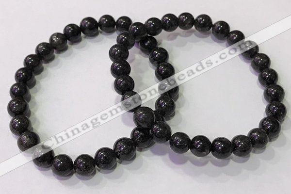 CGB4651 7mm - 8mm round black rutilated quartz beaded bracelets