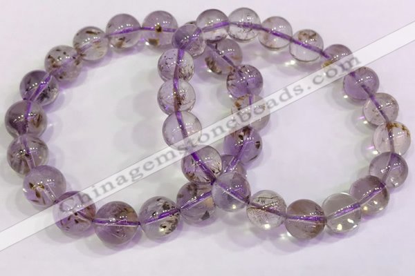 CGB4662 10mm - 11mm round purple phantom quartz beaded bracelets