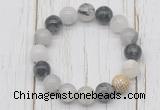 CGB5653 10mm, 12mm black rutilated quartz beads with zircon ball charm bracelets