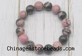 CGB5694 10mm, 12mm rhodonite beads with zircon ball charm bracelets