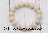 CGB5730 10mm, 12mm white fossil jasper beads with zircon ball charm bracelets