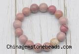 CGB5731 10mm, 12mm pink wooden jasper beads with zircon ball charm bracelets