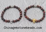 CGB6014 8mm round red tiger eye bracelet with leopard head for men