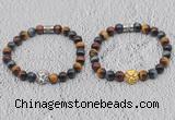 CGB6025 8mm round grade AA colorful tiger eye bracelet with lion head for men