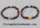 CGB6025 8mm round grade AA colorful tiger eye bracelet with lion head for men