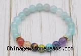 CGB6207 8mm sea blue banded agate 7 chakra beaded mala stretchy bracelets