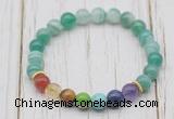 CGB6208 8mm green banded agate 7 chakra beaded mala stretchy bracelets