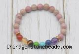 CGB6231 8mm pink wooden jasper 7 chakra beaded mala stretchy bracelets