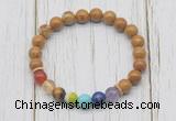 CGB6235 8mm wooden jasper 7 chakra beaded mala stretchy bracelets