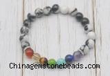 CGB6240 8mm black & white jasper 7 chakra beaded mala stretchy bracelets