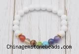 CGB6252 8mm white candy jade 7 chakra beaded mala stretchy bracelets