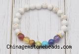 CGB6275 8mm white howlite 7 chakra beaded mala stretchy bracelets