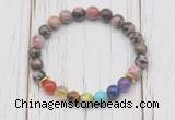 CGB6288 8mm rhodonite 7 chakra beaded mala stretchy bracelets