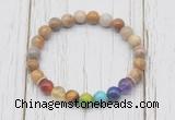 CGB6290 8mm fossil coral 7 chakra beaded mala stretchy bracelets