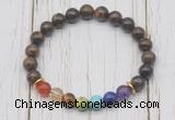 CGB6291 8mm bronzite 7 chakra beaded mala stretchy bracelets