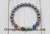 CGB6292 8mm hematite 7 chakra beaded mala stretchy bracelets
