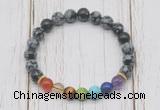 CGB6293 8mm snowflake obsidian 7 chakra beaded mala stretchy bracelets