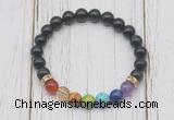 CGB6295 8mm black obsidian 7 chakra beaded mala stretchy bracelets