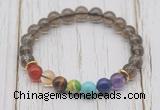 CGB6305 8mm smoky quartz 7 chakra beaded mala stretchy bracelets