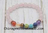 CGB6306 8mm rose quartz 7 chakra beaded mala stretchy bracelets