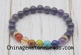 CGB6310 8mm amethyst 7 chakra beaded mala stretchy bracelets