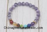 CGB6311 8mm dogtooth amethyst 7 chakra beaded mala stretchy bracelets