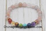 CGB6312 8mm pink quartz 7 chakra beaded mala stretchy bracelets