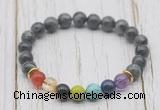 CGB6325 8mm black labradorite 7 chakra beaded mala stretchy bracelets