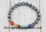 CGB6327 8mm eagle eye jasper 7 chakra beaded mala stretchy bracelets