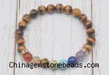 CGB6331 8mm yellow tiger eye 7 chakra beaded mala stretchy bracelets