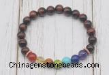 CGB6332 8mm red tiger eye 7 chakra beaded mala stretchy bracelets