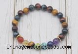 CGB6334 8mm colorfull tiger eye 7 chakra beaded mala stretchy bracelets