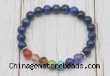 CGB6337 8mm blue tiger eye 7 chakra beaded mala stretchy bracelets